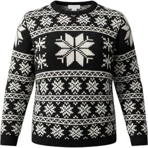 S Women Croft & Barrow Silk Acrylic Angora Snowflake Navy Knit Nordic Sweater